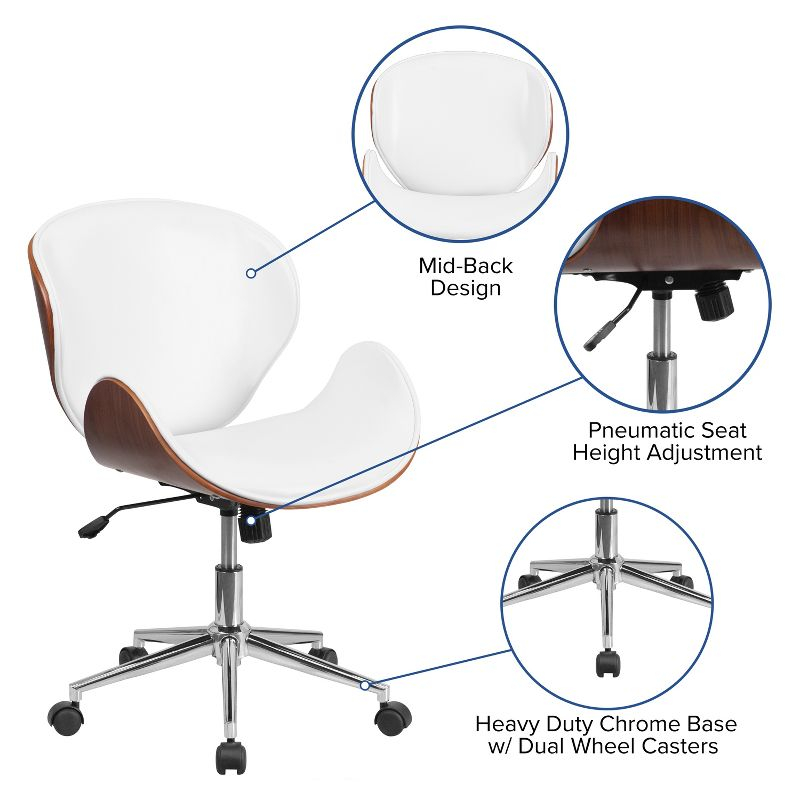 Flash Furniture Tana Mid-Back Walnut Wood Conference Office Chair in White LeatherSoft