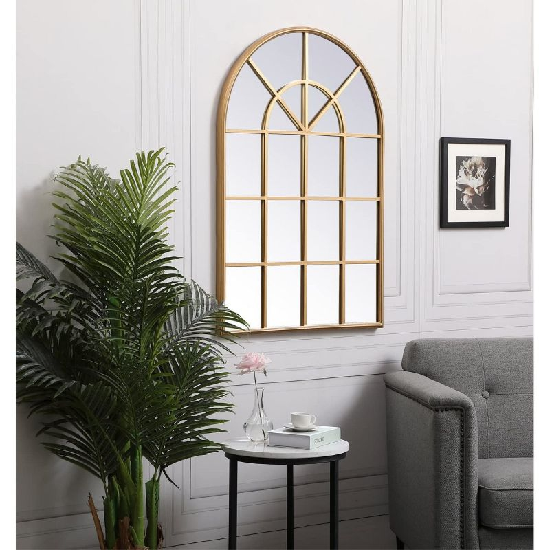 Elegant Lighting Metal windowpane mirror 28 inch in in x 41 inch in in Brass