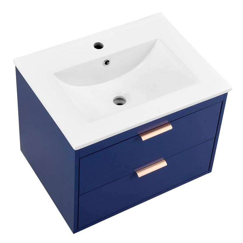 24" Floating Wall Mounted Bathroom Vanity With White Ceramic Sink Storage Drawers Wooden Bathroom Storage Cabinet, Blue