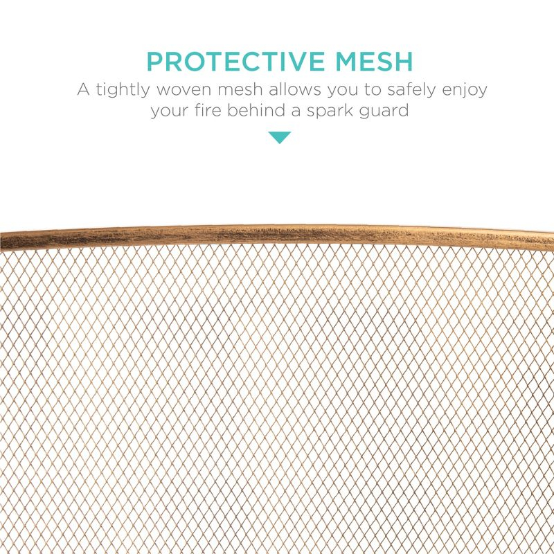 Best Choice Products 47.5x27.25in 3-Panel Steel Mesh Fireplace Screen, Spark Guard w/ Rustic Worn Finish - Antique Gold
