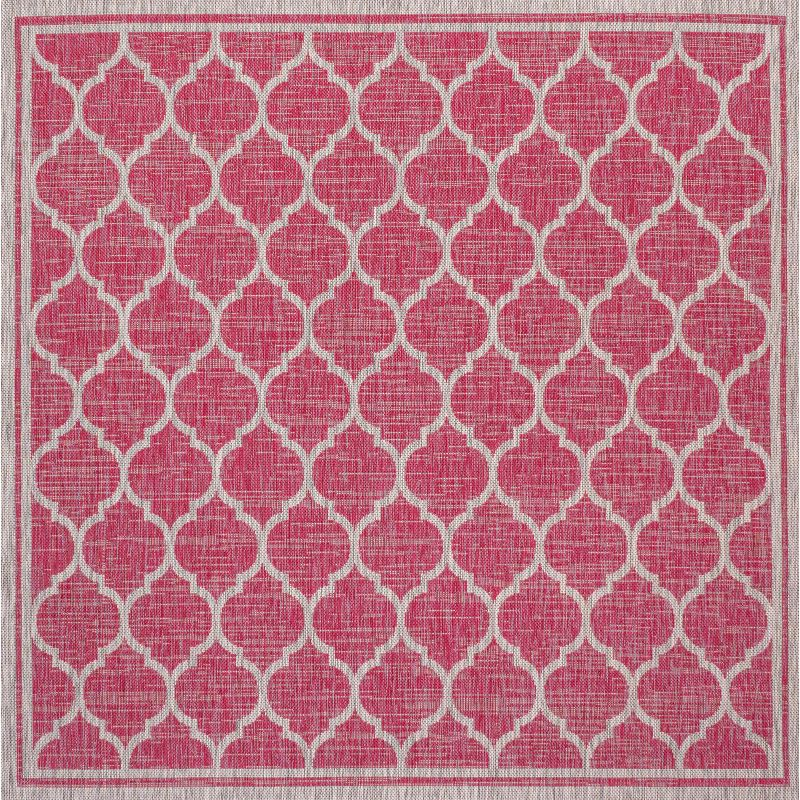 5' x 5' Trebol Moroccan Trellis Textured Weave Indoor/Outdoor Area Rug, Fuchsia/Light Gray - JONATHAN Y