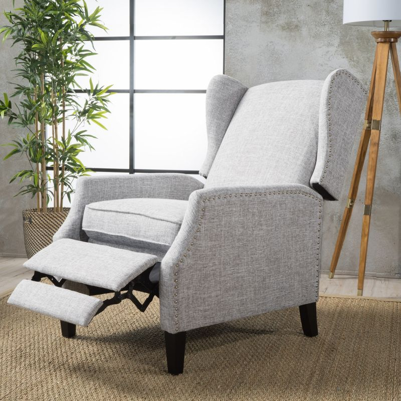 Wescott Traditional Press-Back Recliner Light Gray - Christopher Knight Home: Studded, Padded, Wingback