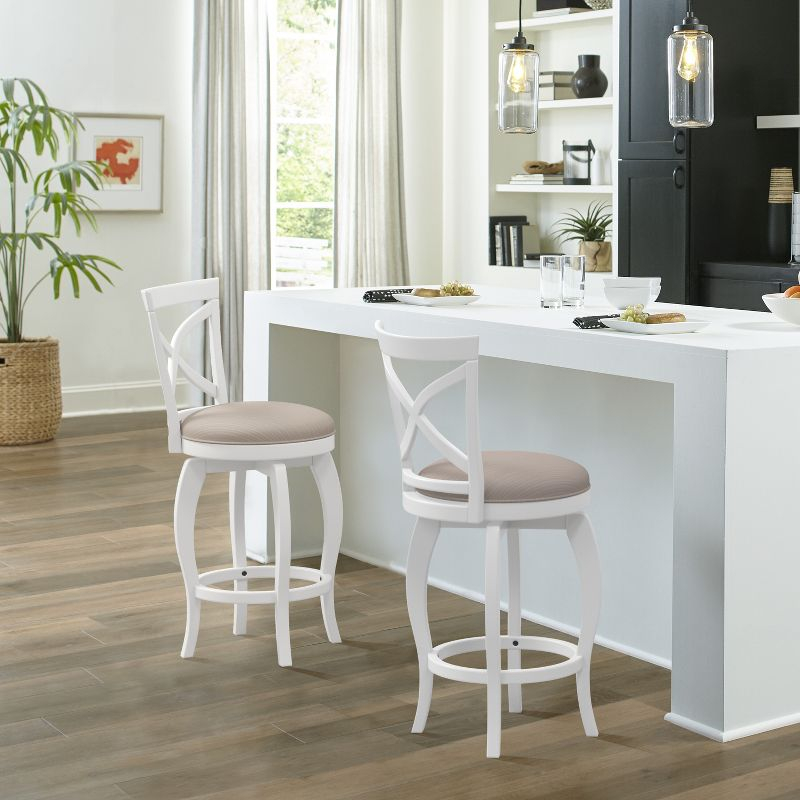 Hillsdale Furniture 25" Ellendale Wood Counter Height Barstool White: Nautical Style, Matte Finish, Polyester Upholstery