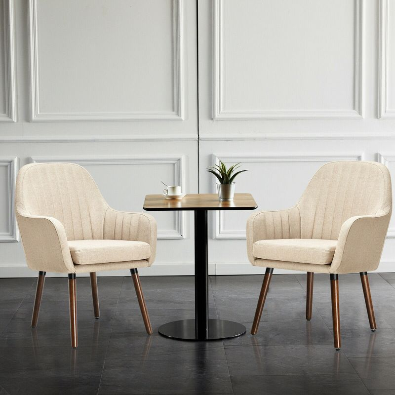 Costway Set of 4 Accent Chairs Fabric Upholstered Armchairs w/Wooden Legs Beige