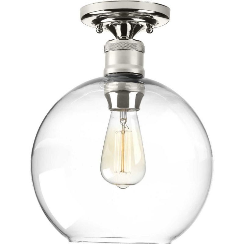 Progress Lighting Hansford 1-Light Flush Mount, Polished Nickel, Clear Shade