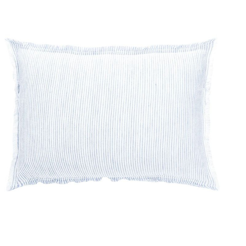 Sky Blue Pinstripe Fringe Linen Pillow 26x26 Pillow Cover Only