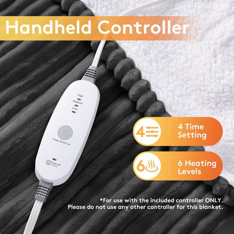 Hyleory 50x60" Electric Flannel and Lambswool Heated Throw Blanket, Gray