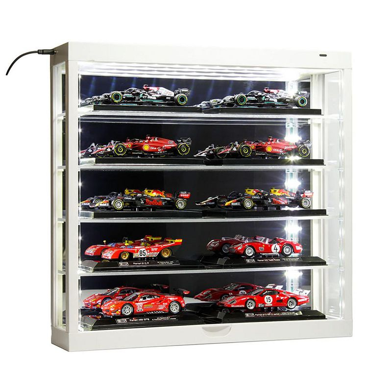 Showcase Wall Mount 5 Tier Display Case White with Mirror Back Panel "Mijo Exclusives" for 1/64-1/43 Scale Models
