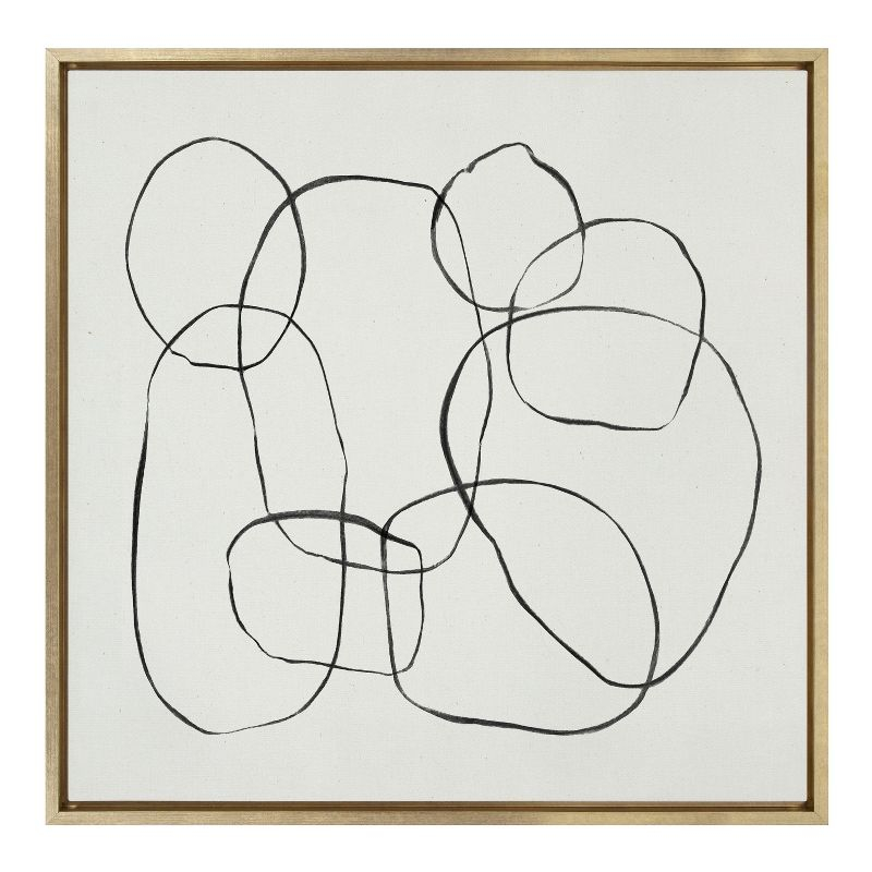 Kate and Laurel Sylvie Dancing Circles Framed Canvas by Teju Reval of SnazzyHues, 30x30, Bright Gold