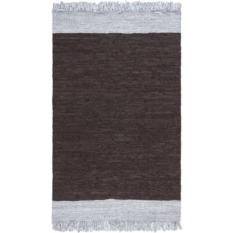 Vintage Leather VTL310 Hand Woven Indoor Area Rug - Light Grey/Dark Brown - 4'x6' - Safavieh