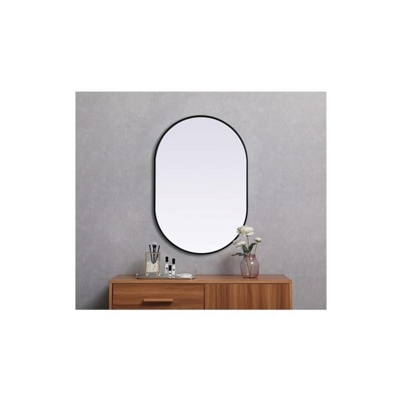Elegant Lighting Metal Frame Oval Mirror, 27x40 Inch, Black