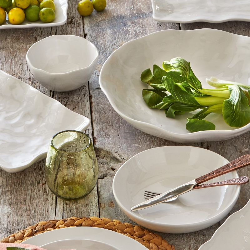 tagltd 17L in. x 10.75W in. Veranda Cracked Glaze Solid Wavy Edge Melamine Serving Platter Indoor Outdoor Rectangle White