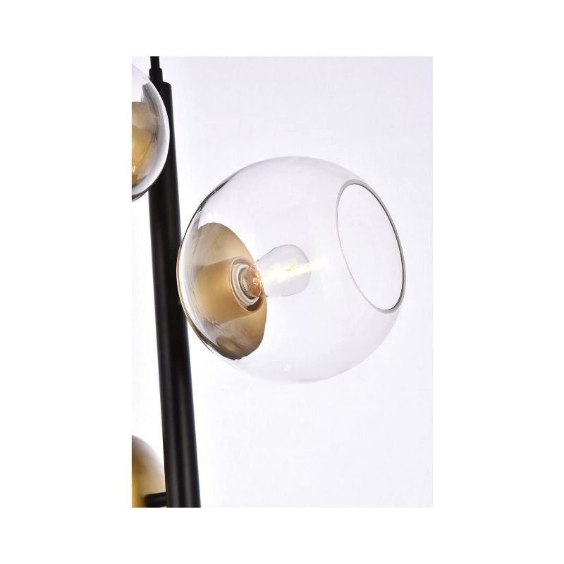 Elegant Lighting Wells 18 inch pendant in black and brass with clear shade