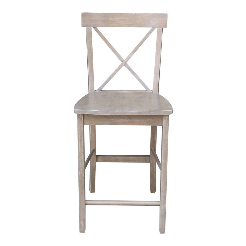 International Concepts 24" X Back Counter Height Barstool Washed Gray/Taupe : Rubberwood Frame, Fixed Seat Height 24"