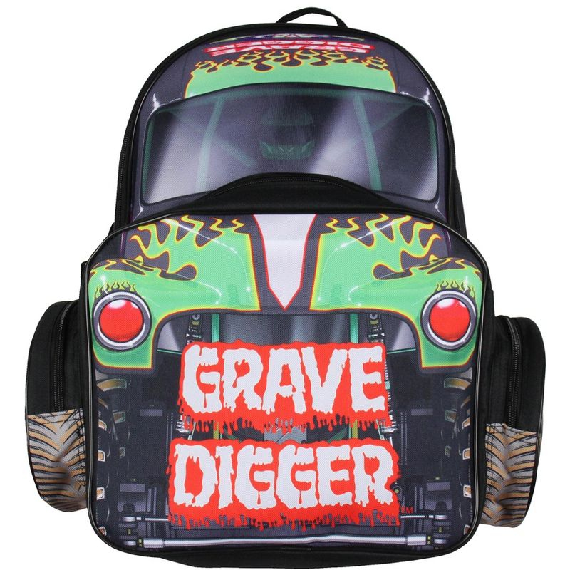 Monster Jam Backpack Grave Digger Truck Shaped Dual Compartment Tote Bag Book Bag for Travel Daily Use