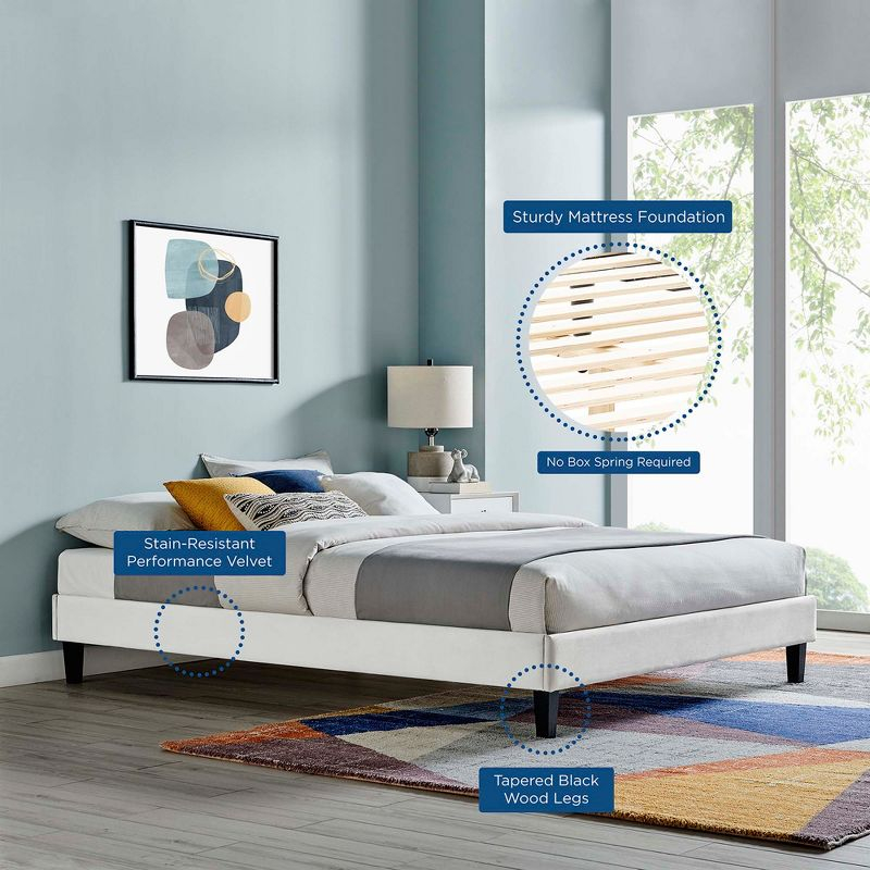 Modway Reign Queen Performance Velvet Platform Bed Frame – Channel Tufted Upholstered Bed with Wood Slats and Sturdy Frame