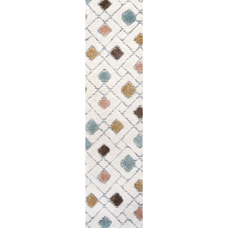 2' x 8' Astrid Retro Trellis High-Low Runner Rug, Multi/Cream - JONATHAN Y