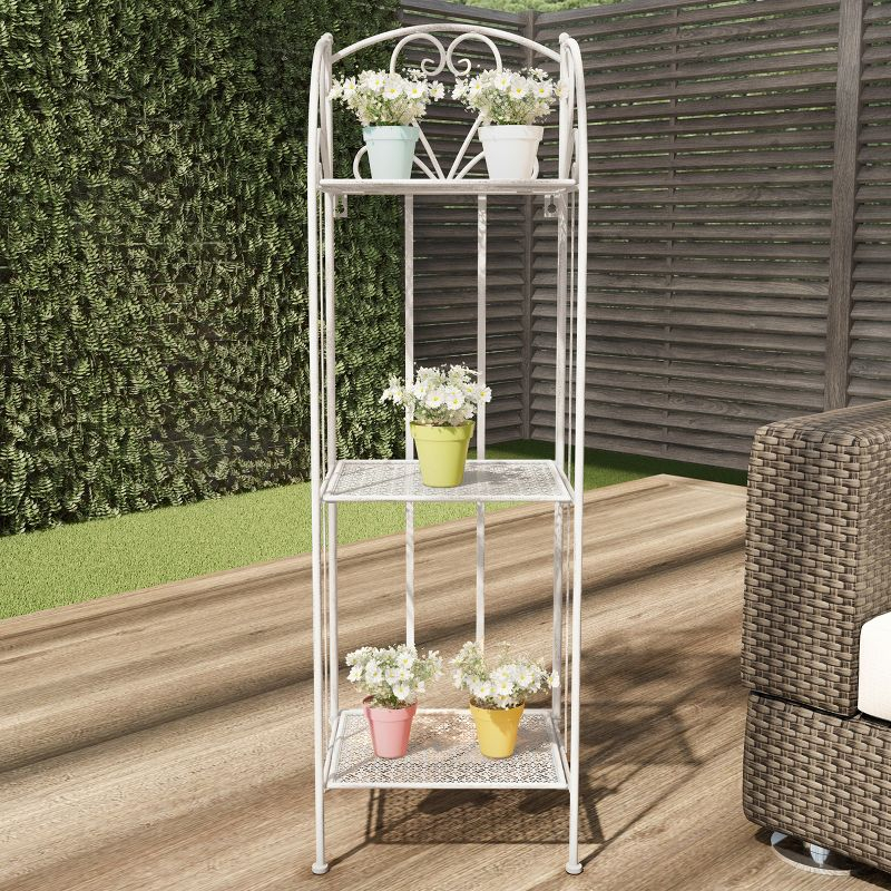 Nature Spring 3-Tier Indoor/Outdoor Garden Plant Stand With Vertical Folding Wrought Iron Shelves - Antique White