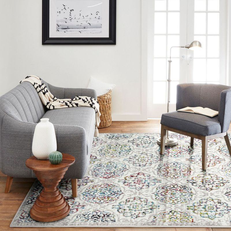 Home Dynamix Boho Andorra Transitional Damask Area Rug Ivory/Blue/Black, 5'2"x7'2"