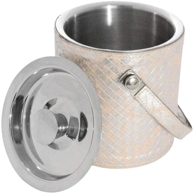Sol Living 1.6 Qt. Double Wall Stainless Steel Ice Bucket Includes Tongs and Lid - Pink Leather