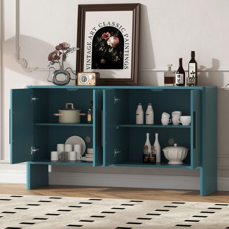 59"W Retro Sideboard with Adjustable Shelves and Long Metal Handles, 4-Door Storage Cabinet - ModernLuxe