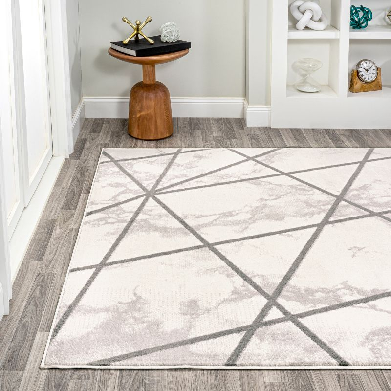 3' x 5' Patras Modern Geometric Marbled Area Rug, Ivory/Gray - JONATHAN Y