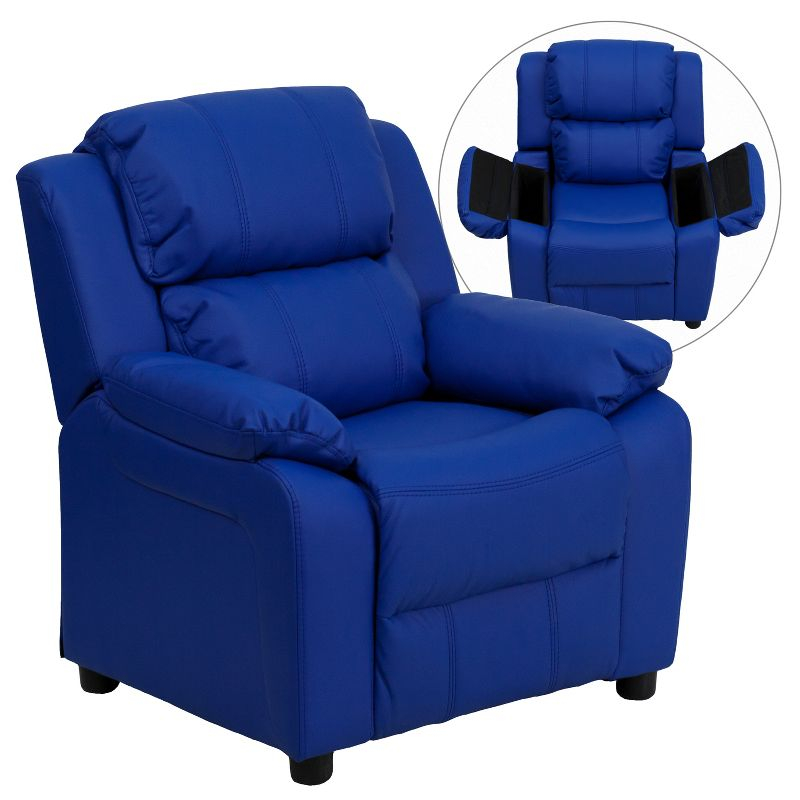 Flash Furniture Charlie Deluxe Padded Contemporary Blue Vinyl Kids Recliner with Storage Arms