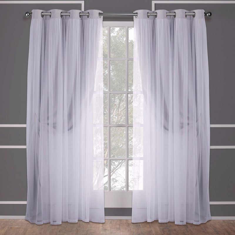 Set of 2 (63"x52") Caterina Layered Solid Blackout with Sheer Top Curtain Panels Gray - Exclusive Home: Thermal Insulated