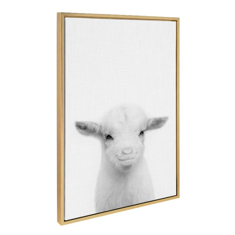 23" x 33" Sylvie Baby Goat Framed Canvas by Simon Te Tai Gold - Kate & Laurel All Things Decor: Modern Style, Plastic Frame