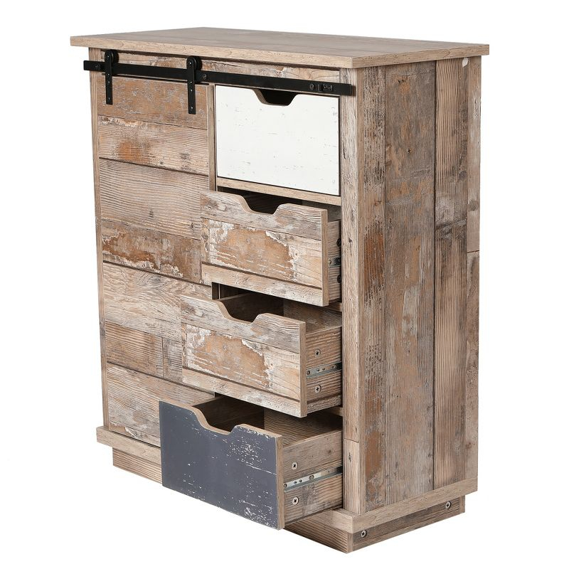 LuxenHome Rustic Wood 4-Drawer 1-Sliding Door Storage Cabinet Brown, White, Gray