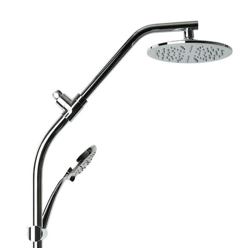 Shower Rail Kit 6-Spray Round High Pressure Handheld with Rain Showerhead, Slide Rail, Drill-free Installation in Chrome