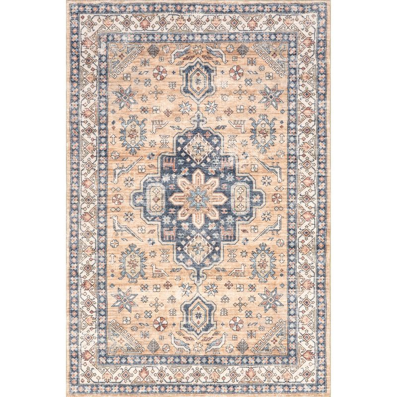 Nuloom Jordan Medallion 3x5 Machine Washable Accent Indoor Area Rug for Living Room Bedroom Dining Room Entryway Kitchen, Sand/Grey