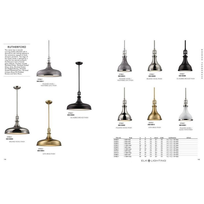 Elk Home Rutherford 1 - Light Pendant in  Polished Nickel/Weathered Zinc