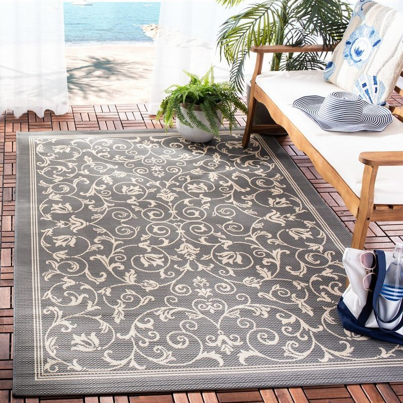 Courtyard CY2098 Power Loomed Indoor and Outdoor Area Rug - Grey/Natural - 4'x5'7" - Safavieh
