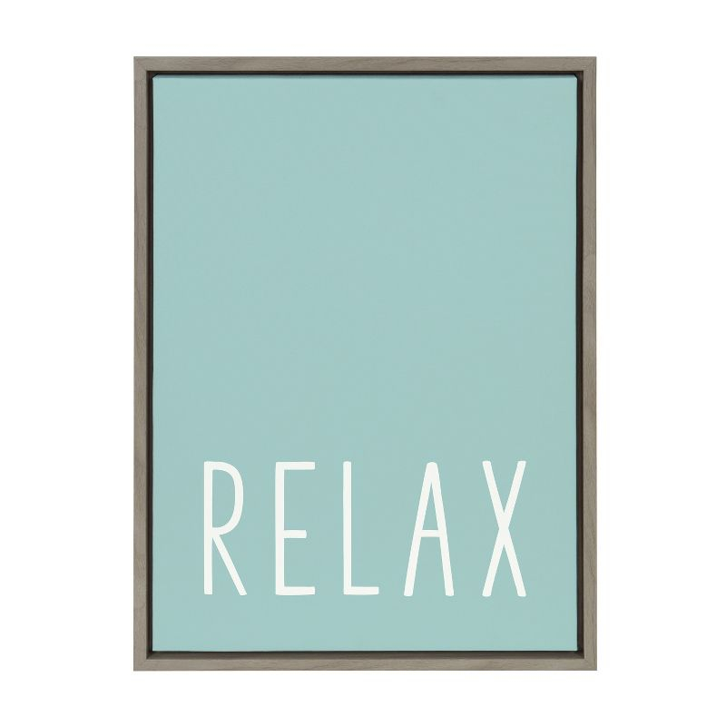 Kate and Laurel Sylvie Relax in Pale Teal Framed Canvas by Apricot and Birch, 18x24, Gray