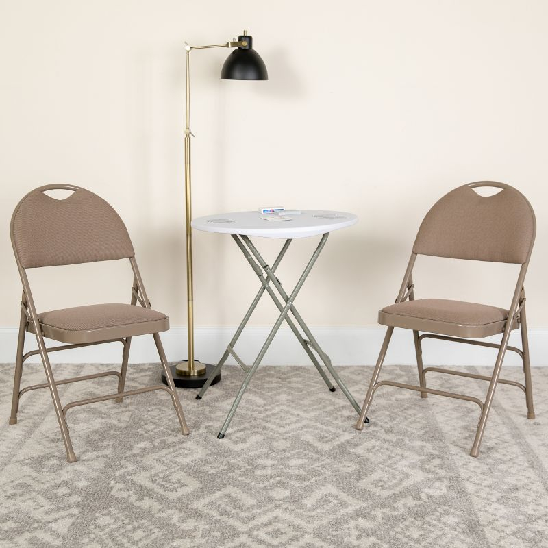 Flash Furniture 2 Pack HERCULES Series Ultra-Premium Triple Braced Beige Fabric Metal Folding Chair with Easy-Carry Handle