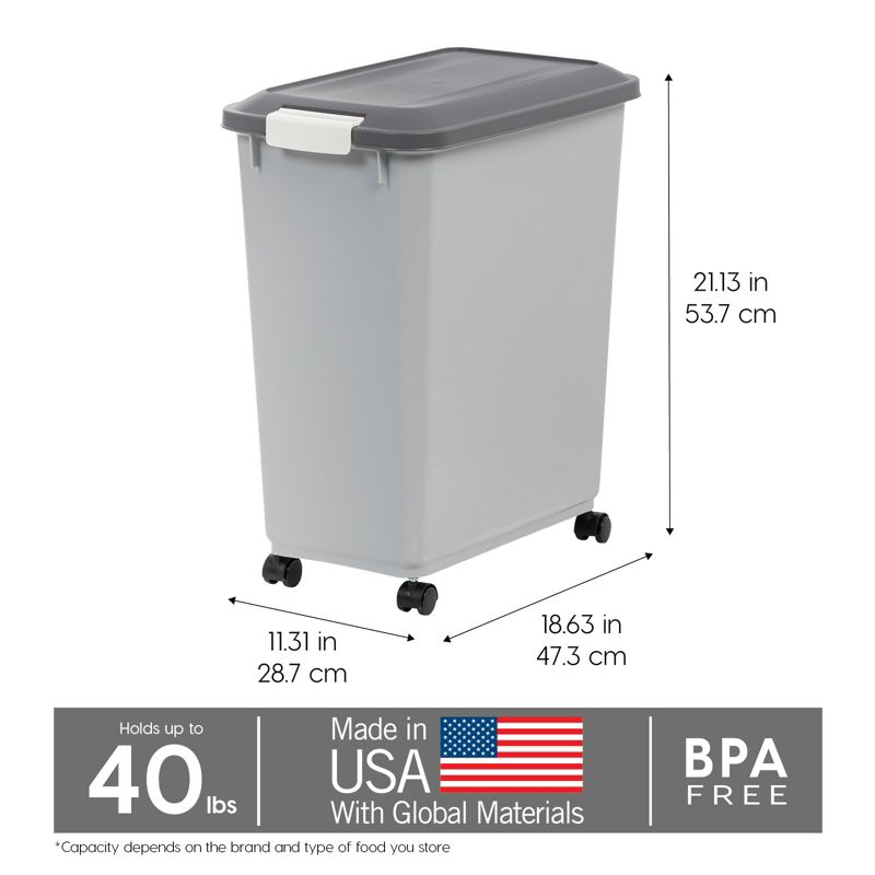 IRIS USA 40lbs Dog Food Storage Container with Wheels, 2-Cup Scoop, Gray/Dark Gray