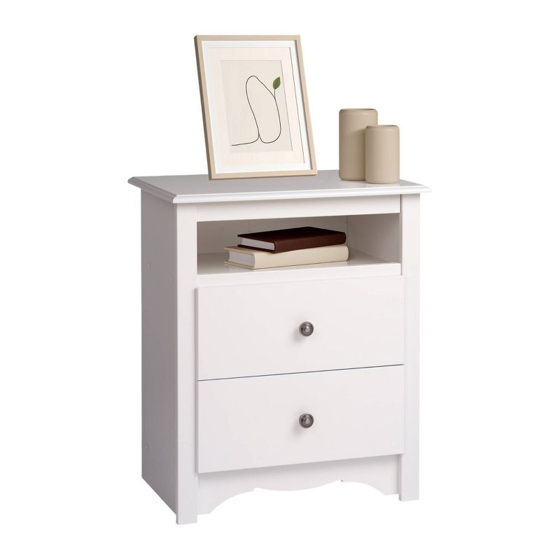 Prepac Tall 2 Drawer Nightstand with Open Shelf White: Laminated, Metal Glides, CARB Certified, 5 Year Warranty