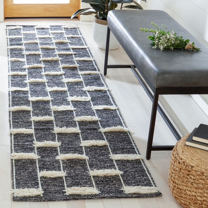 Striped Kilim STK508 Hand Woven Runner Rug - Black/Ivory - 2'3"x9' - Safavieh.
