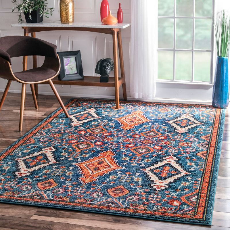 4'x6' Diamond Elayne Area Rug - nuLOOM: Geometric Blue, Low Pile, Indoor, Machine Made, Polypropylene