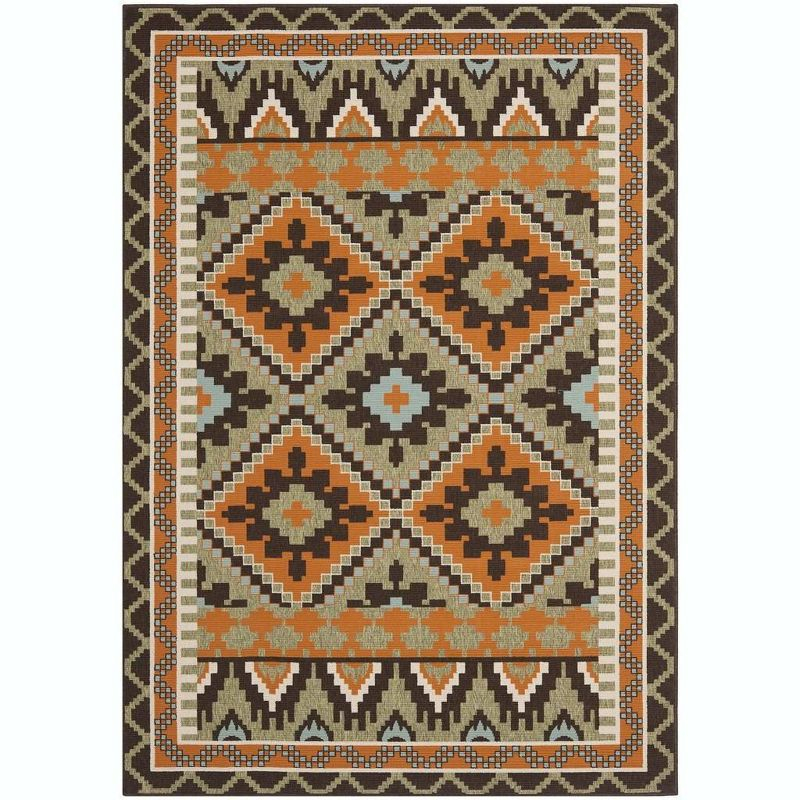 Veranda VER096 Power Loomed Indoor/Outdoor Area Rug - Green/Terracotta - 4'x5'7" - Safavieh