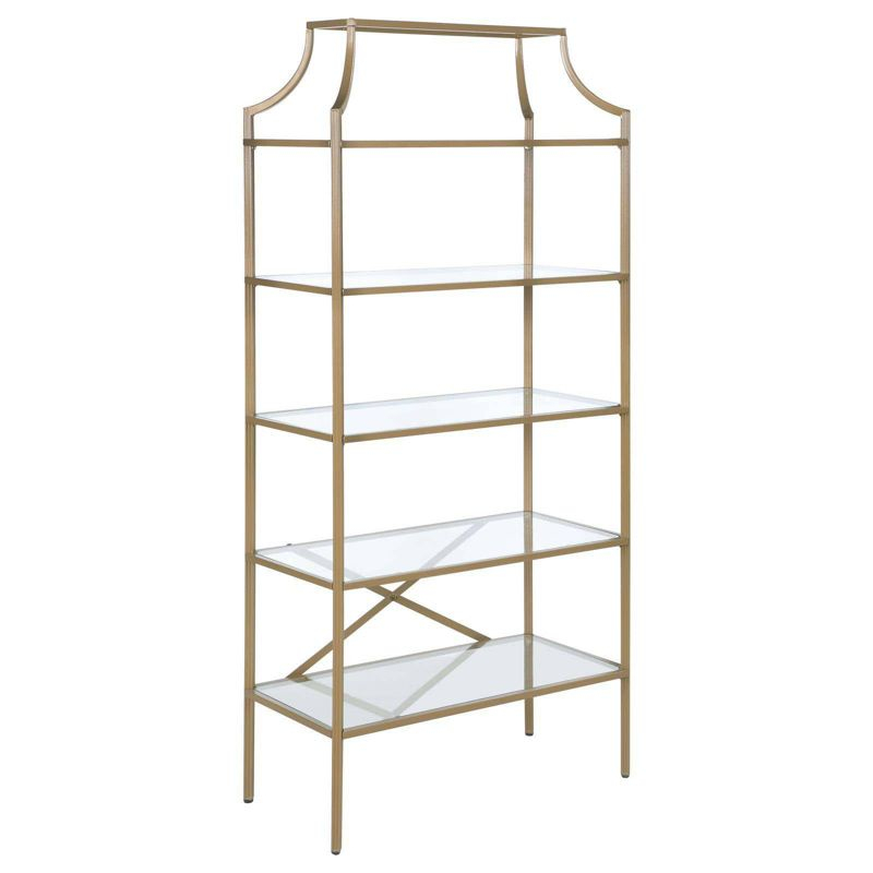 Coaster 70" Serena Modern 5 Tier Tempered Glass Shelves Bookcase Matte Gold