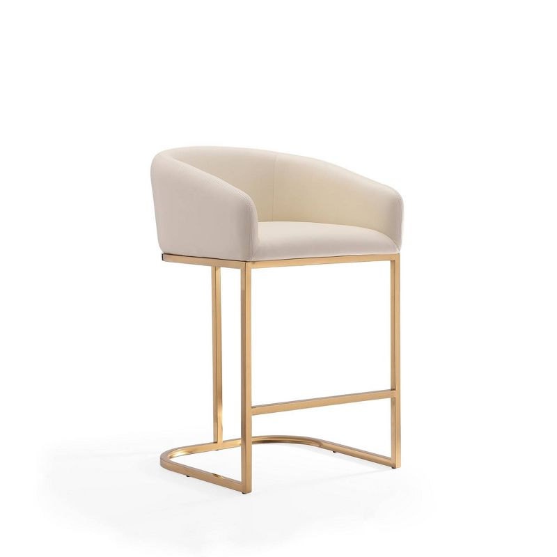 Manhattan Comfort Set of 3 Louvre Upholstered Stainless Steel Counter Height Barstools Cream: Faux Leather, Armrests, Footrest