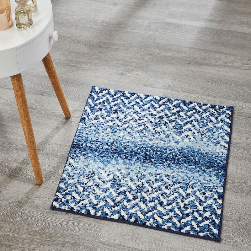 Better Trends Casablanca 100% Micro Polyester Knitted Chevron Pattern 24" Square Bath Rug - Blue