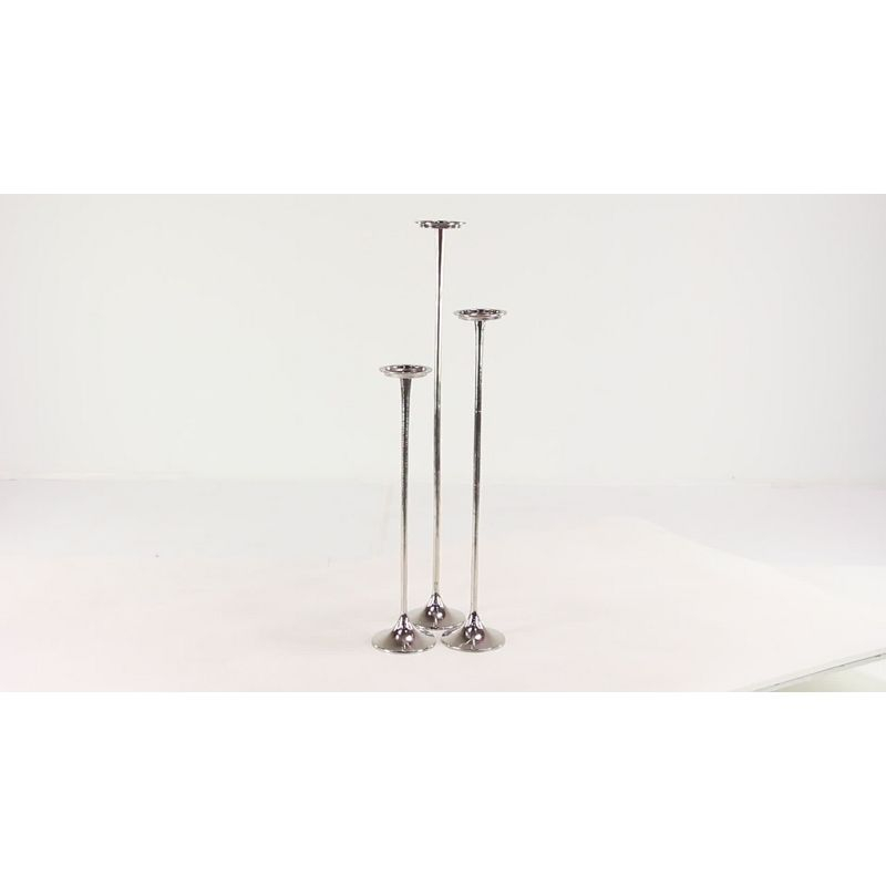 Set of 3 Metallic Aluminum Candle Holders Silver - Olivia & May: Oversized Pillar, Modern Style, Indoor Use