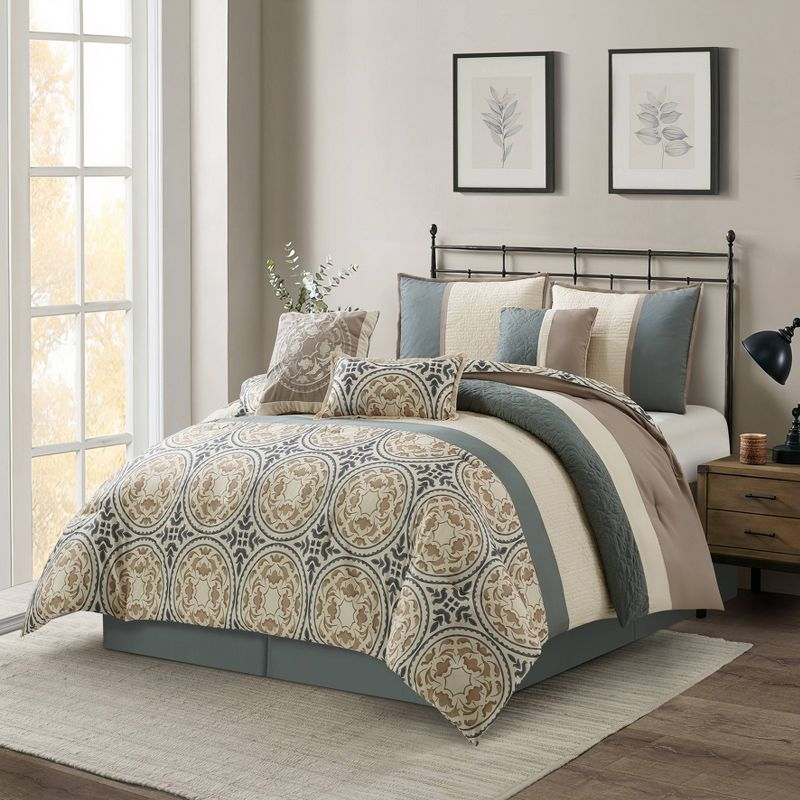Nanshing 7pc Queen Camila Comforter Set Gray