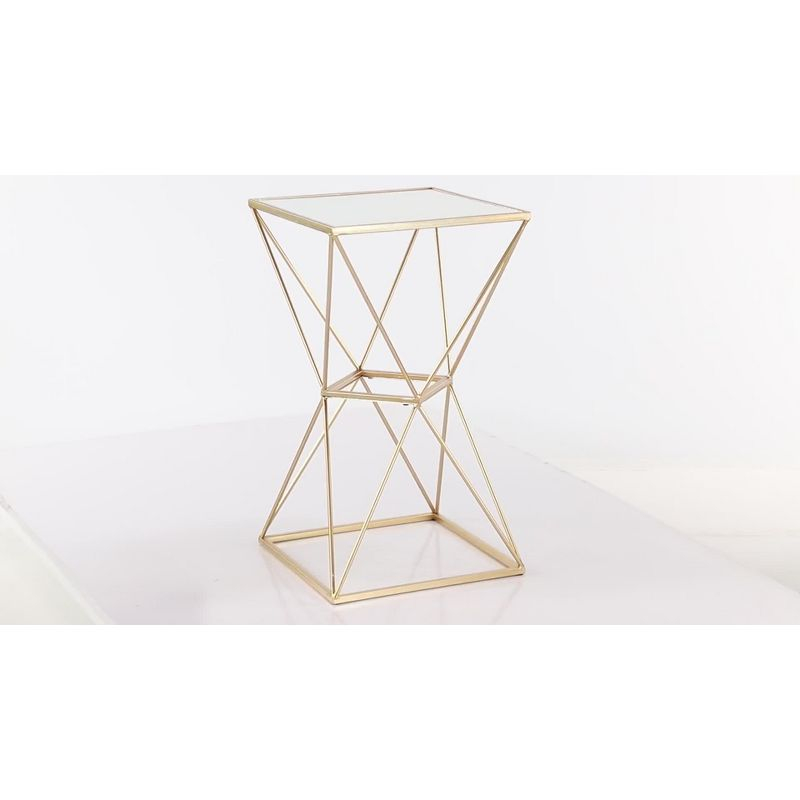 Glam Geometric Mirrored Accent Table Gold - Olivia & May: 27.625" H, No Assembly Required