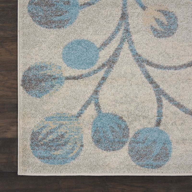 Nourison Tranquil 8'10" X 11'10" (9' x 12') Ivory/Turquoise Area Rug Contemporary Botanical Vine and Bloom by Nourison