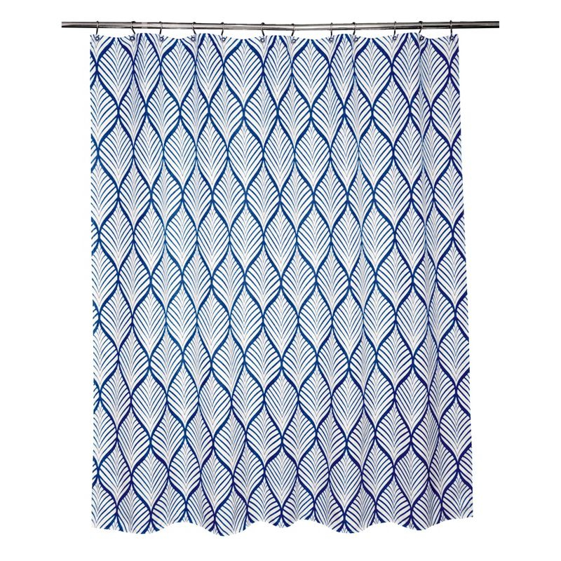 Moda at Home Deco Leaf Shower Curtain Navy/White : Microfiber, Machine Washable, Non-Slip Backing