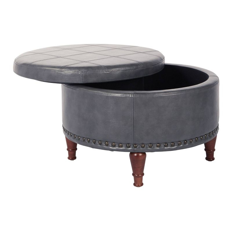 Alloway Storage Ottoman Pewter - OSP Home Furnishings: Faux Leather, Nailhead Trim, Wood Legs, Flip Tray Top
